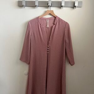 Pink Textured Open Front Cardigan